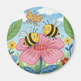Íman Cute Bee Whimsical Flower Garden
