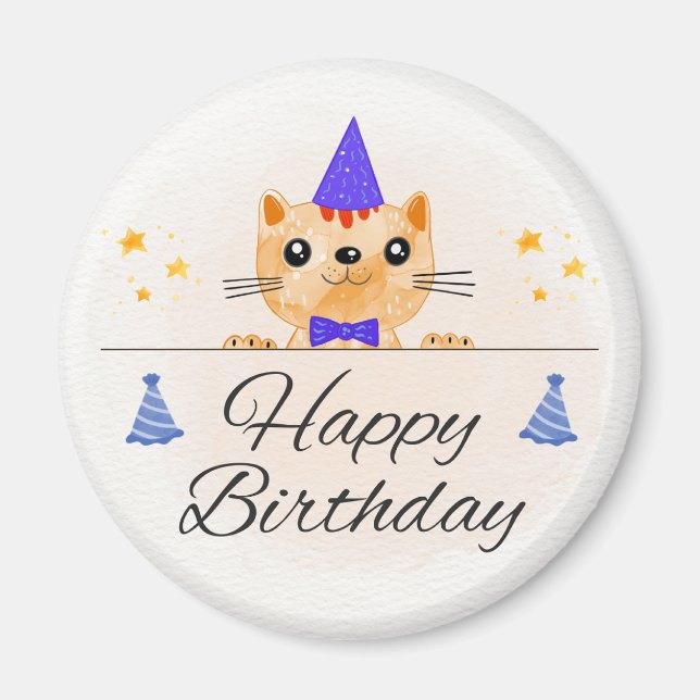 Íman Cute Birthday Cat Photo Magnet (Frente)