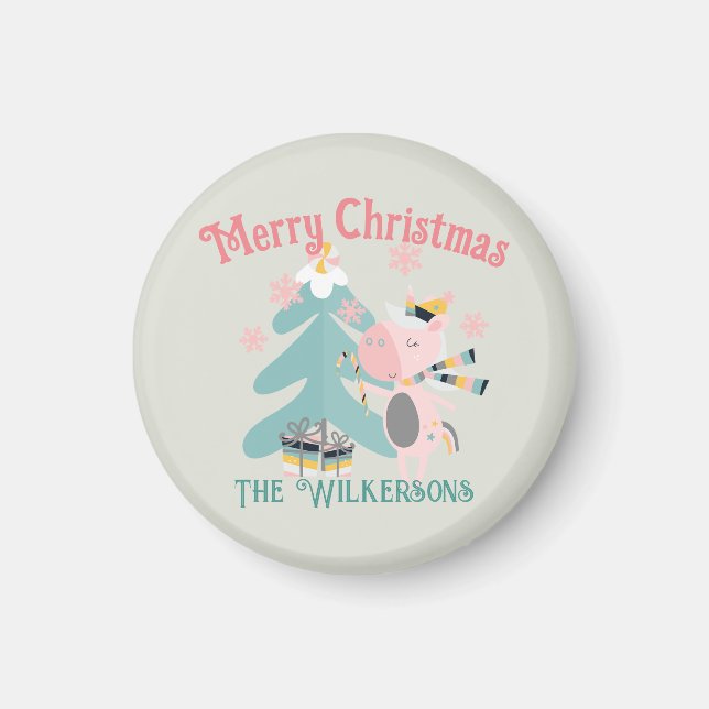 Íman Cute Boho Christmas Unicorn (Frente)