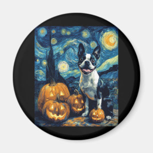 Íman Cute Boston Terrier Dog Halloween Jack O Lanterna