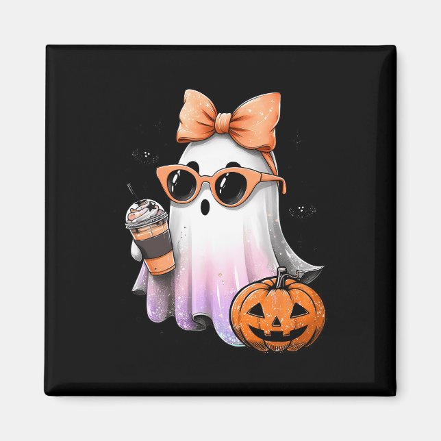 Íman Cute Bougie Ghost Café Pumpkin Spooky Season Hal (Frente)