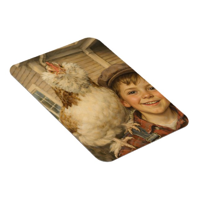 Íman Cute Boy With Chicken Magnet (Lado Direito)