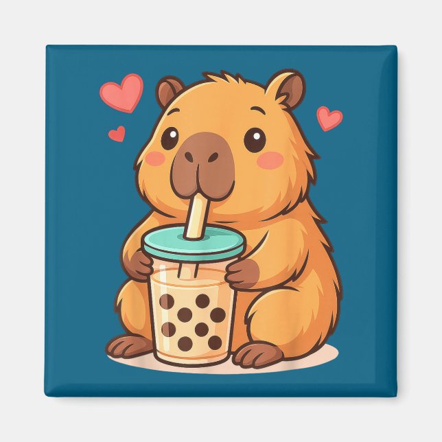 Íman Cute Capybara Kawaii Anime Drinking Bubble Tea Lov (Frente)