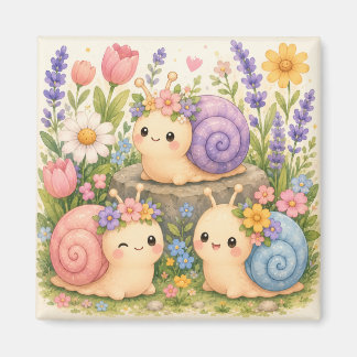 Íman Cute caracóis kawaii com flores