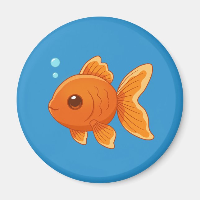 Íman Cute Cartoon Goldfish on Blue (Frente)