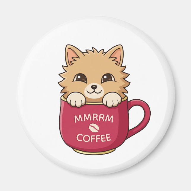 Íman Cute Cat in Coffee Mug Custom Text (Frente)
