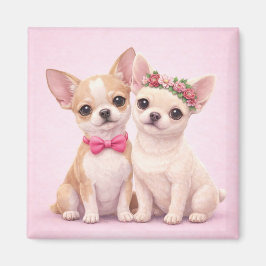Íman Cute Chihuahua Couple Valentine Illustration 