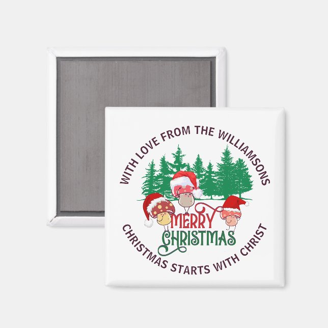 Íman Cute Christian MERRY CHRISTMAS Mushroom (Front/Back)