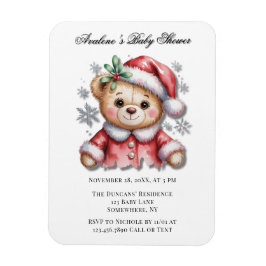 Íman Cute Christmas Bear and Snowflakes Baby Shower