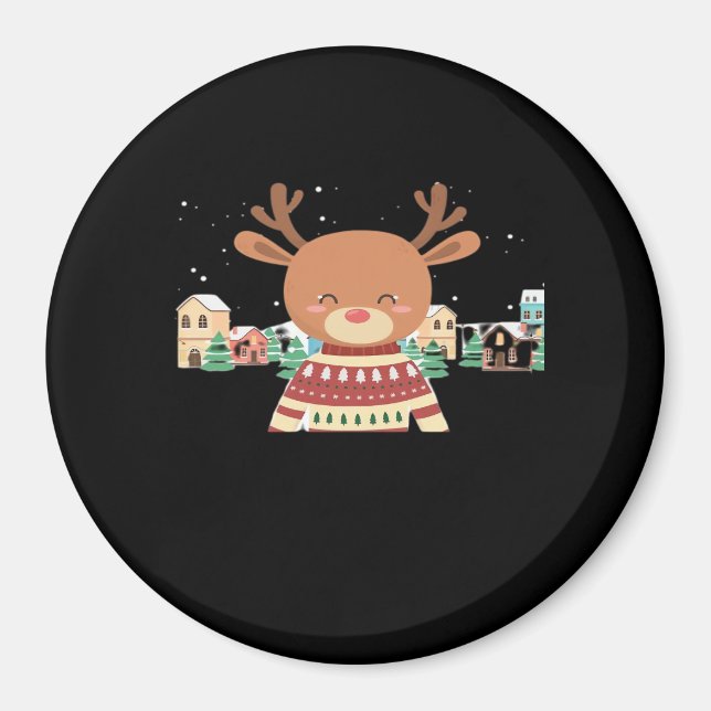 Íman Cute Christmas Deer Minimal Design  (Frente)