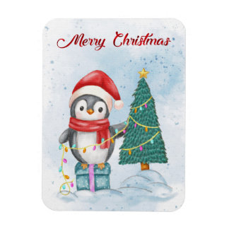 Íman Cute Christmas Penguin Decorating Tree with Lights