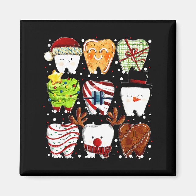 Íman Cute Christmas Teeth Funny Christmas Dentist Denta (Frente)