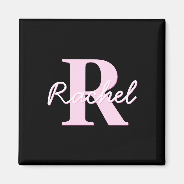 Íman Cute Customizable Monogram | Light Pink & Black (Frente)