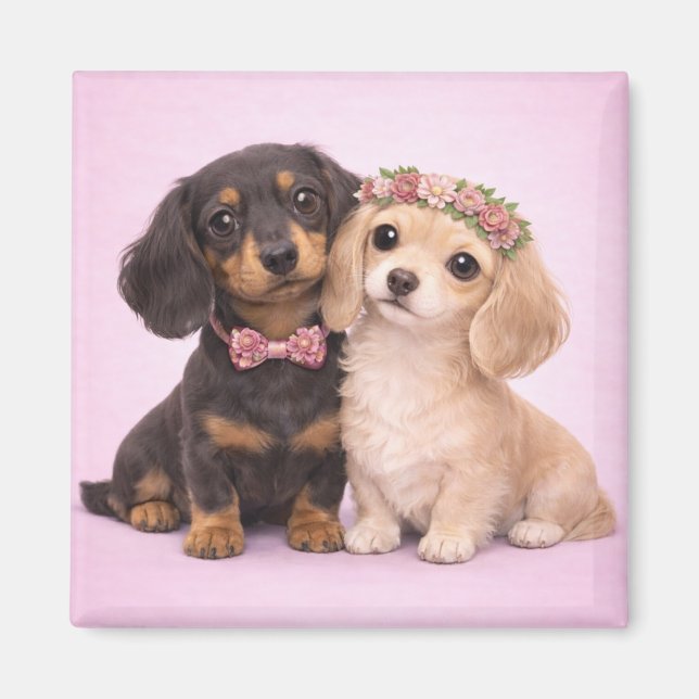 Íman Cute Dachshund Couple Valentine Illustration (Frente)