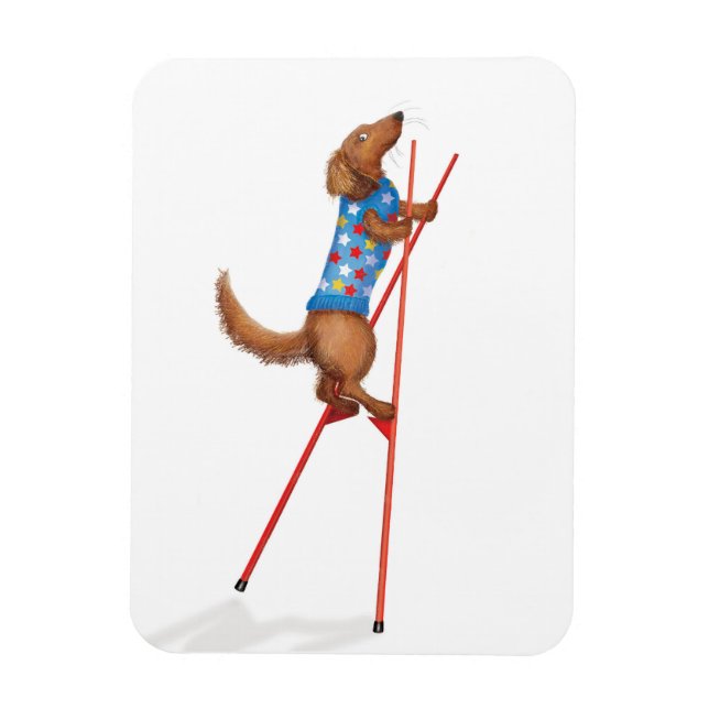 Íman Cute dachshund walking on stilts magnet (Vertical)