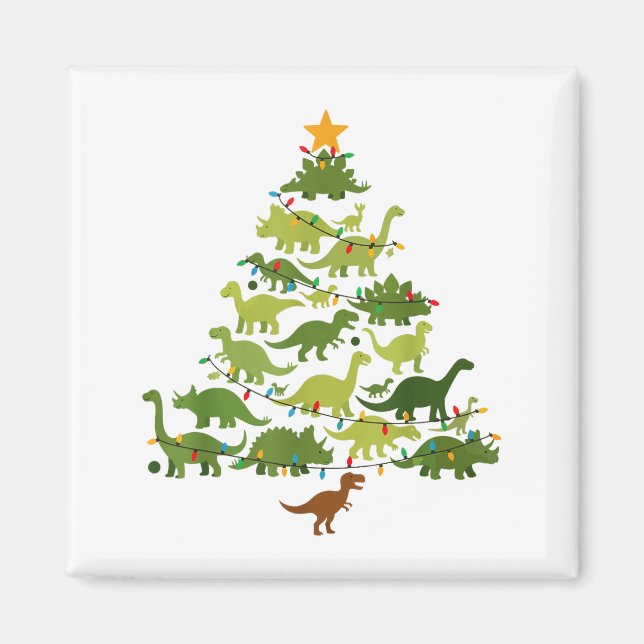 Íman Cute Dino Christmas Tree Merry Dinomas Xmas Lights (Frente)