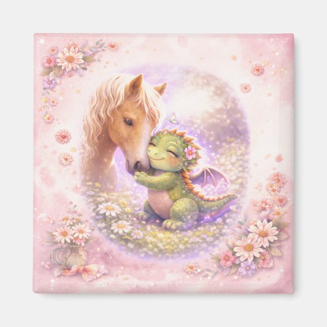Íman Cute Dragon & Horse Friendship Magnet (Frente)