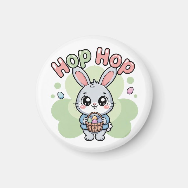 Íman Cute Easter Hop Bunny Basket Artwork (Frente)