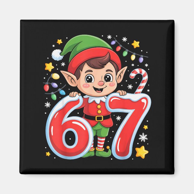 Íman Cute Elfo Seis Sete 6 7 Meme Roupa de Natal Engraç (Frente)