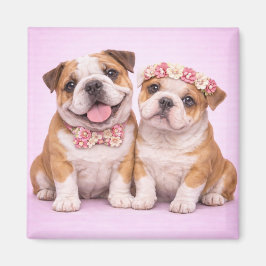 Íman Cute English Bulldog Couple Valentine Illustration