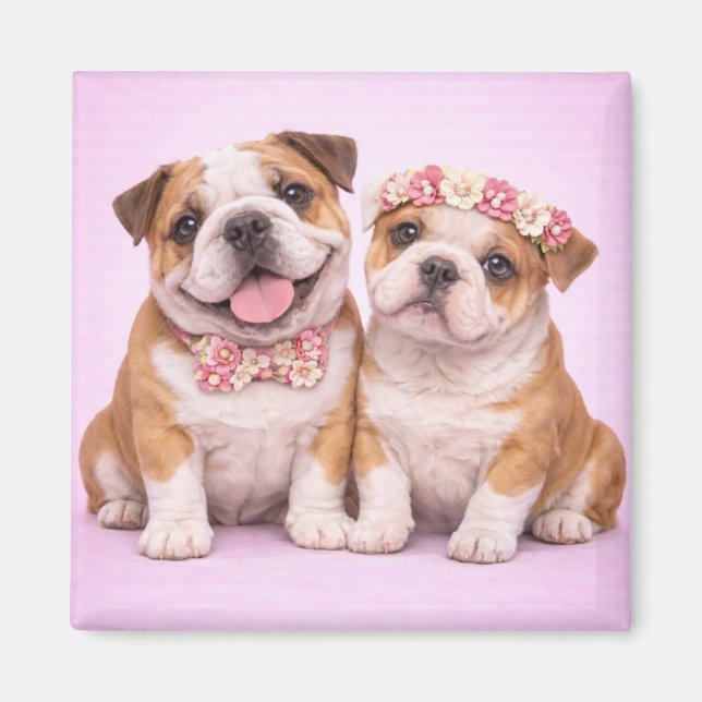 Íman Cute English Bulldog Couple Valentine Illustration (Frente)