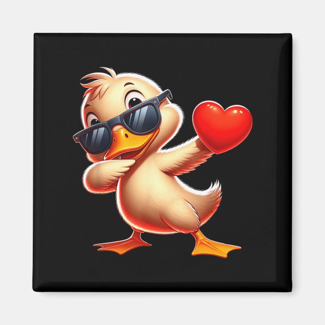 Íman Cute Funny Cool Duck Dabbing Heart Valentines Day  (Frente)