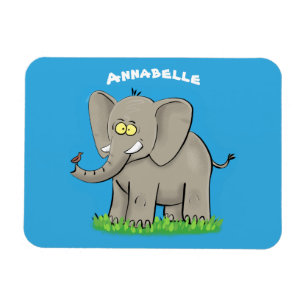 Íman Cute funny elephant with bird on trunk cartoon