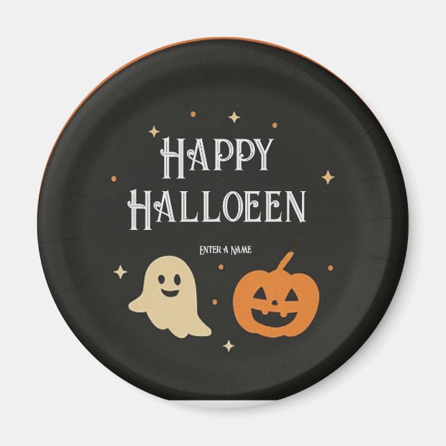 Íman Cute Ghost and Pumpkin Halloween Paper Plate with  (Frente)
