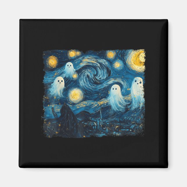 Íman Cute Ghost Starry Night Halloween Soky Retro Van G (Frente)