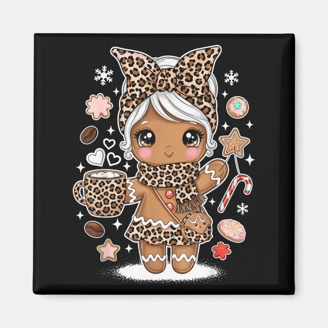 Íman Cute Gingerbread Leopard Christmas Xmas Girl Women (Frente)