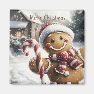 Íman Cute Gingerbread Man with Candy Cane Magnet
