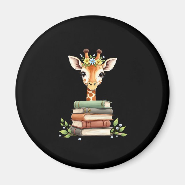 Íman Cute Giraffe With Book Floral Bookworm Librarian B (Frente)