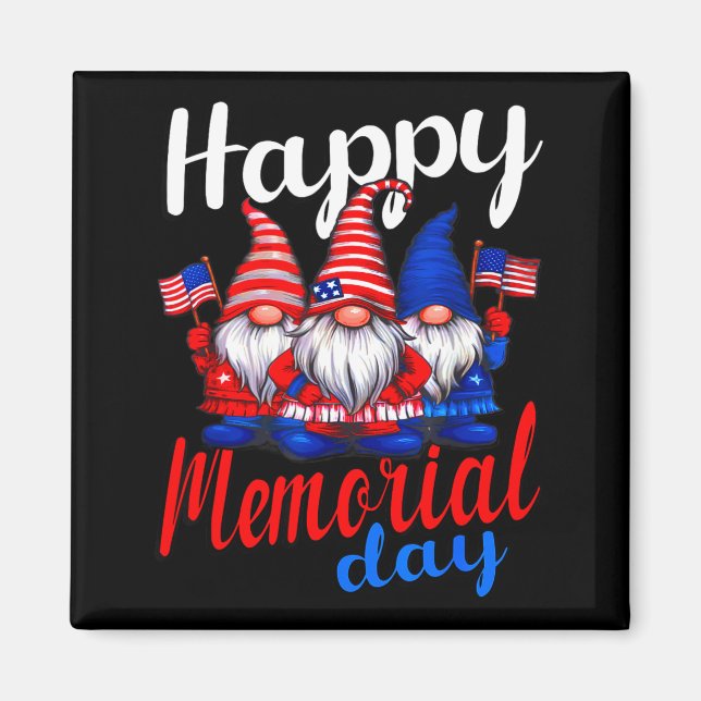 Íman Cute Gnomes With Usa Flag Happy Memorial Day  (Frente)