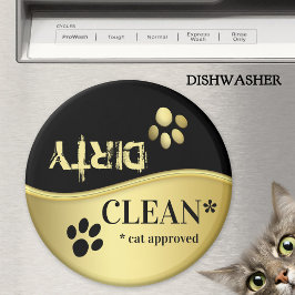 Íman Cute Gold Black Cat Paws Clean Dirty Dishwasher