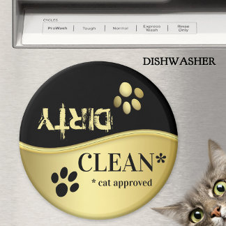 Íman Cute Gold Black Cat Paws Clean Dirty Dishwasher