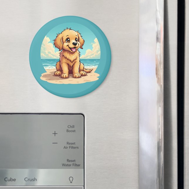 Íman Cute Golden Puppy at Sunny Beach Scene (In Situ (Fridge))