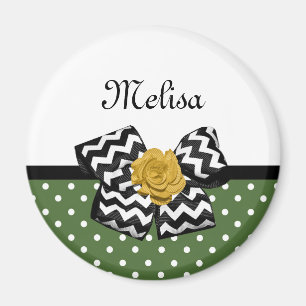 Íman Cute Green Dots Yellow Rose Chevron Arco e Nome