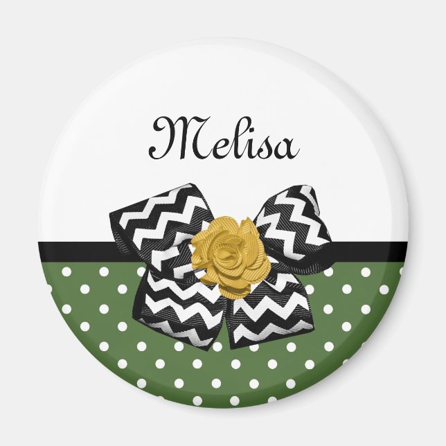 Íman Cute Green Dots Yellow Rose Chevron Arco e Nome (Frente)