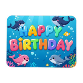 Íman Cute Happy Birthday nautical dolphin