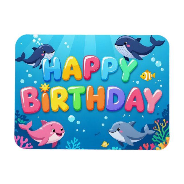 Íman Cute Happy Birthday nautical dolphin (Horizontal)