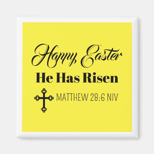 Íman Cute Happy Easter He Has Risen Bible Verse Yellow (Frente)