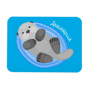 Íman Cute happy sea otter blue cartoon illustration