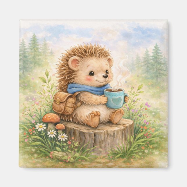 Íman Cute Hedgehog With Mug Fridge (Frente)