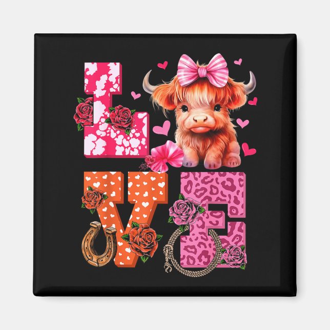 Íman Cute Highland Cow And Nk Heart Valentines Day Love (Frente)