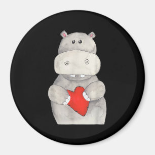 Íman Cute Hippo Hippopotamus Segurando Coração Love H