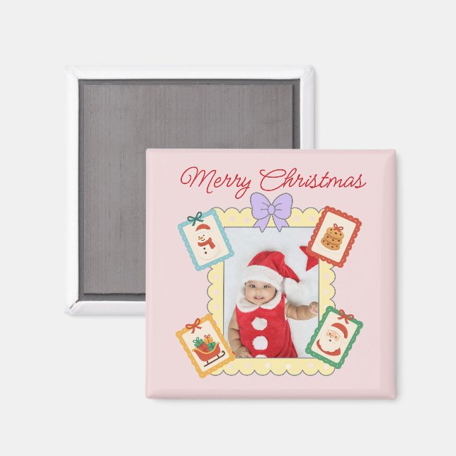 Íman Cute Holiday Collage with Festive Pastel Frames (Front/Back)
