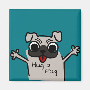 Íman Cute Hug a Pug Teal
