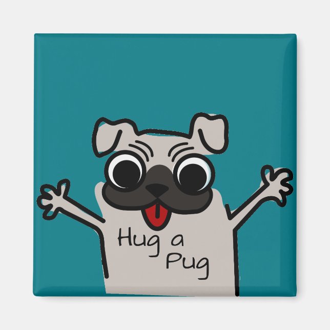Íman Cute Hug a Pug Teal (Frente)