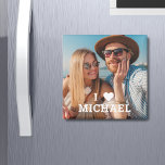Íman Cute I Love Heart Photo Casais Personalizado Name<br><div class="desc">Cute I Love Heart Photo Casais Personalized Name Magnets apresenta sua foto favorita com o texto "I (love Heart) add name" em moderno roteiro branco. Personalize editando o texto na caixa de texto fornecida e adicionando sua própria imagem. Presentes perfeitos para casais, namorada, esposa, querida e muito mais para o...</div>