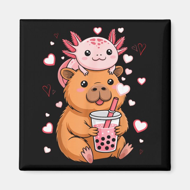 Íman Cute Kawaii Axolotl Capybara Bubble Tea Boys Girls (Frente)